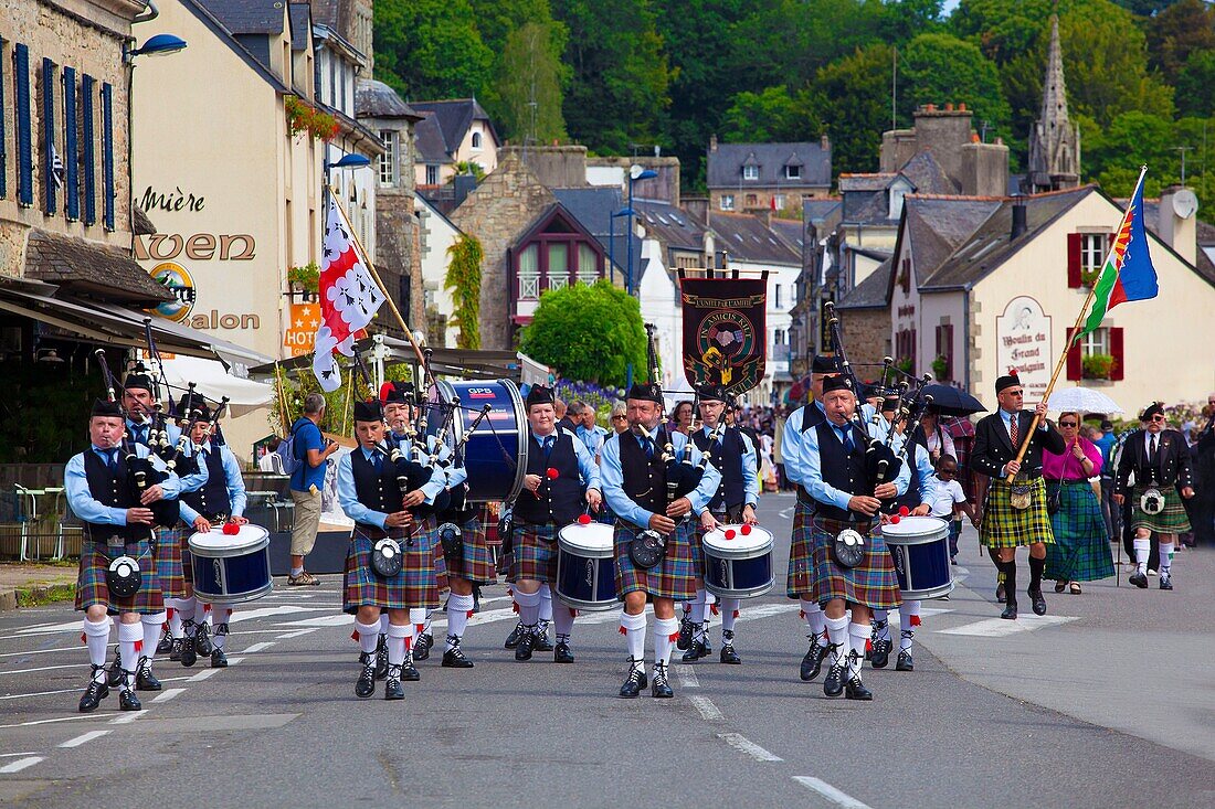France,Finistere,parade of the 2015 Gorse Flower Festival in Pont Aven,Brittany Pipe Band