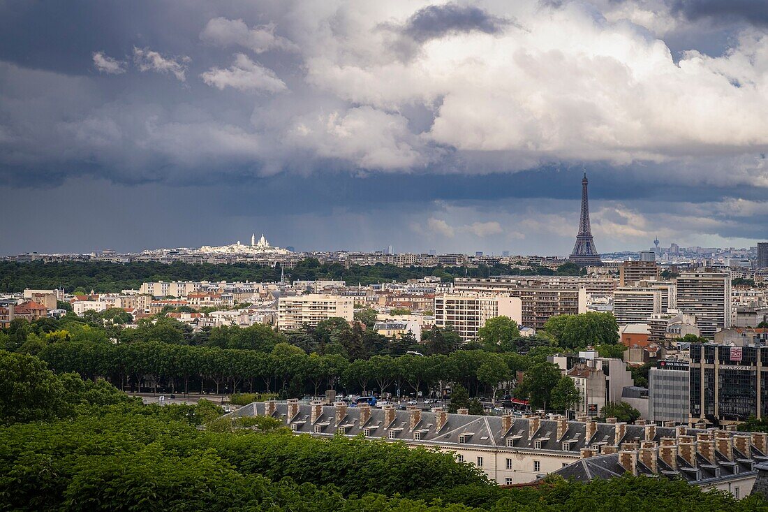 Frankreich,Hauts-de-Seine,Saint-Cloud,domaine national de Saint-Cloud oder parc de Saint-Cloud,Panoramablick auf Paris