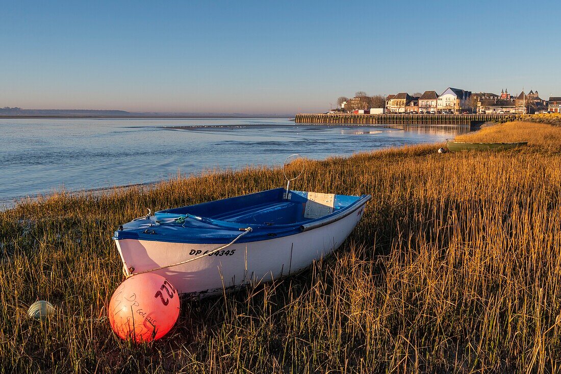 France,Somme,Baie de Somme,Le Crotoy,winter,Le Crotoy seen from the flush pond