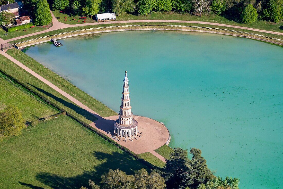 France,Indre et Loire,Loire valley listed as World Heritage by UNESCO,Amboise,pagode de Chanteloup (aerial view)