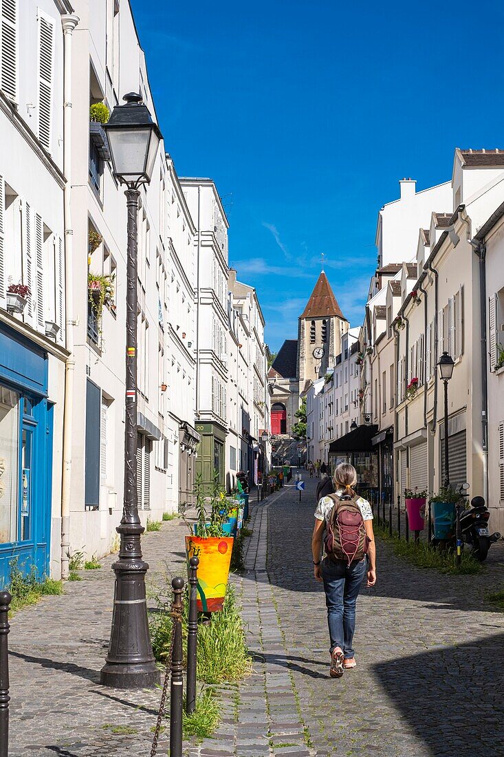 France,Paris,along the GR® Paris 2024 (or GR75),metropolitan long-distance hiking trail created in support of Paris bid for the 2024 Olympic Games,Charonne district,Saint Blaise street and Saint-Germain-de-Charonne church