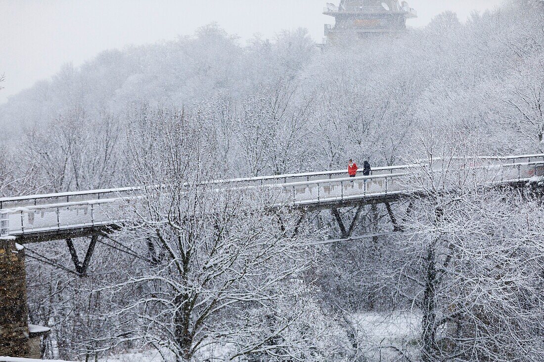 France,Rhone,Lyon,5th district,Fourviere district,The Parc des Hauteurs,Gateway to the four winds under the snow