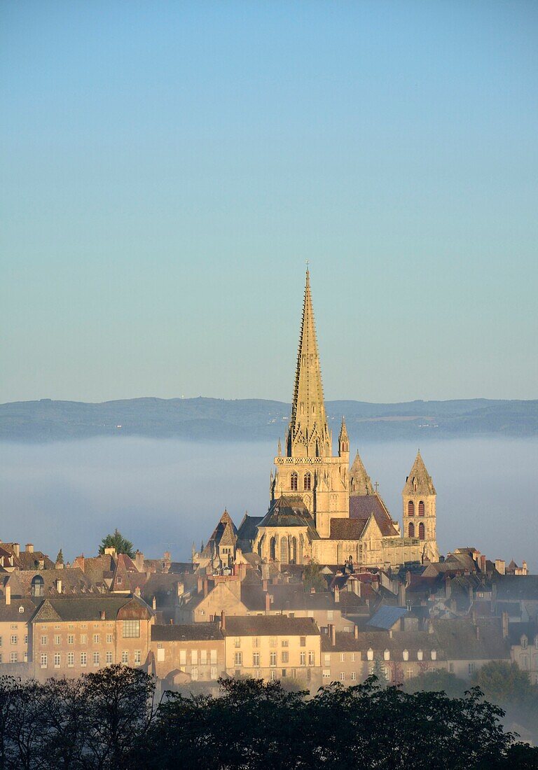 France,Saone et Loire,Autun,the cathedral Saint Lazare in the mist