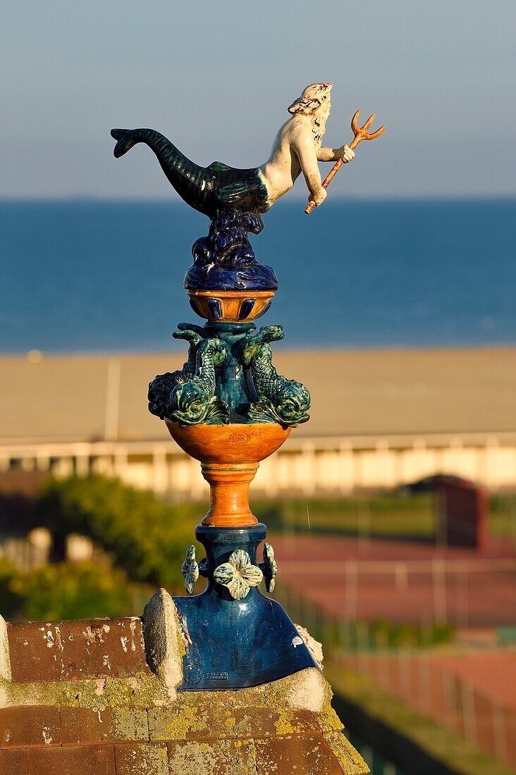 France,Calvados,Pays d'Auge,Deauville,Normandy Barriere Hotel,finial (hip-knob) representing Poseidon,typical on the rooftops of the Pays d'Auge
