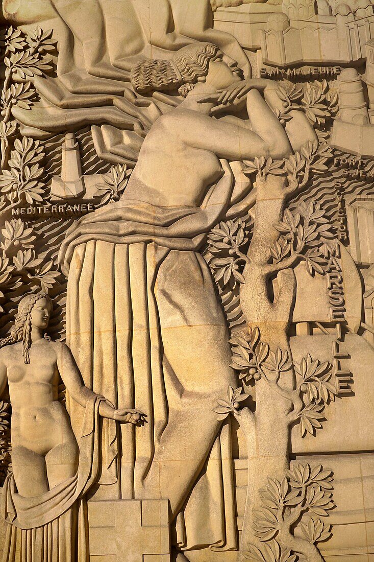 France,Paris,Porte Doree,palace of the Porte Doree and Musee de l'Histoire de l'Immigration,bas relief by Alfred Janniot