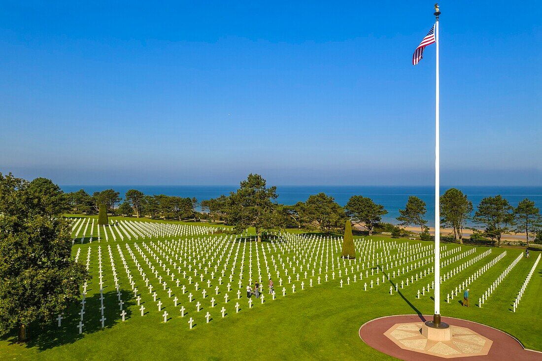 France,Calvados,Colleville sur Mer,the Normandy Landings Beach,Normandy American Cemetery and Memorial,Omaha Beach in the background