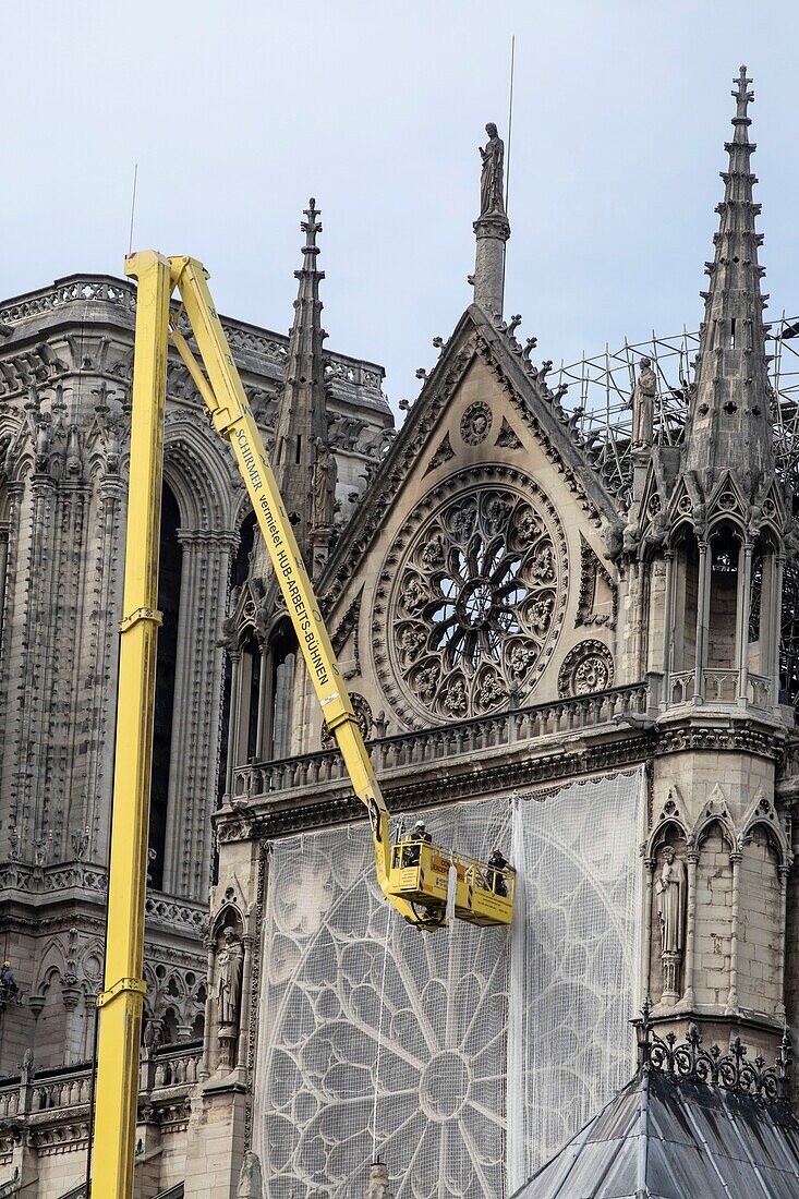 Frankreich,Paris,Gebiet, das zum Weltkulturerbe der UNESCO gehört,Ile de la Cite,Kathedrale Notre Dame nach dem Brand vom 15. April 2019