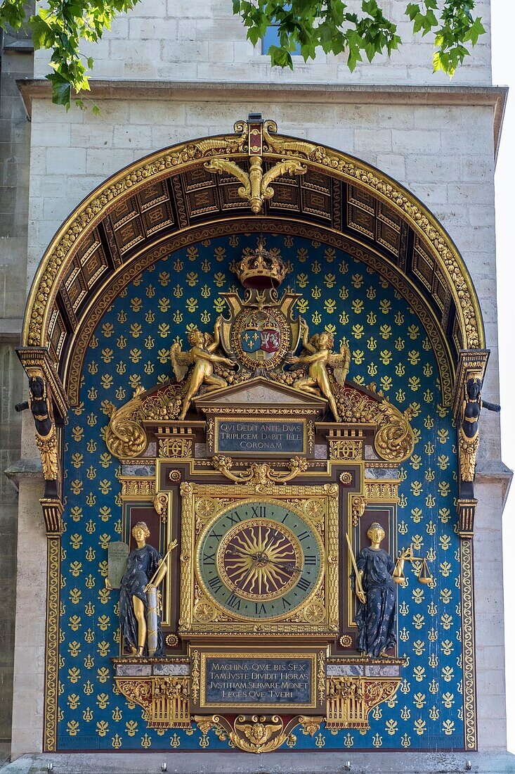 France,Paris,area listed as World Heritage by UNESCO,the Clock of the Palace of the City or Courthouse of Paris part of the Conciergerie,restored in 2012