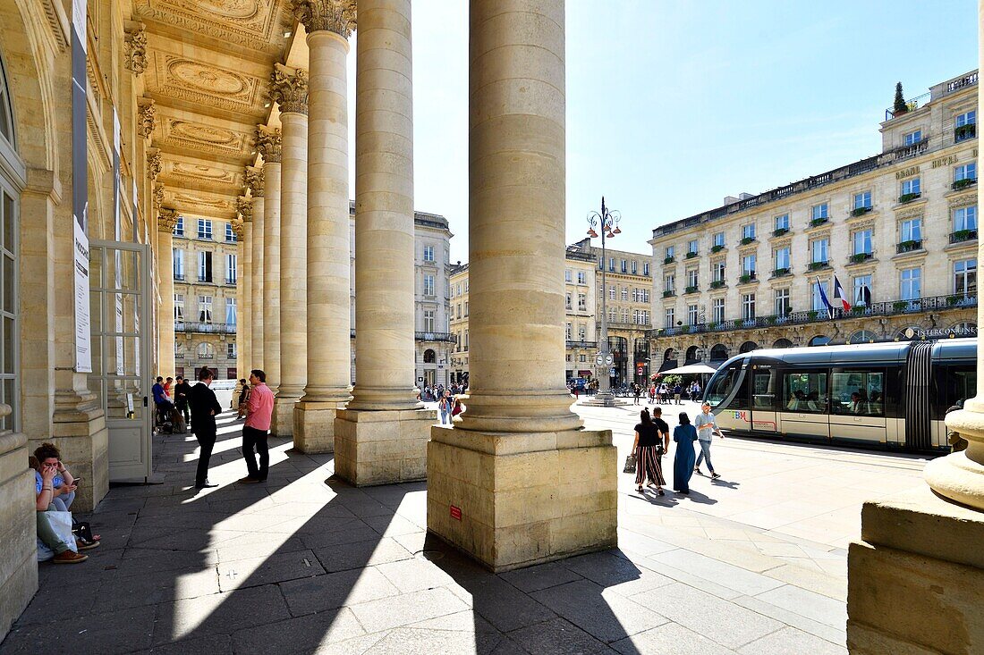 France,Gironde,Bordeaux,area classified as World Heritage,le Triangle d'Or,Quinconces district,Place de la Comédie,the National Opera of Bordeaux or Grand Theatre,built by the architect Victor Louis from 1773 to 1780