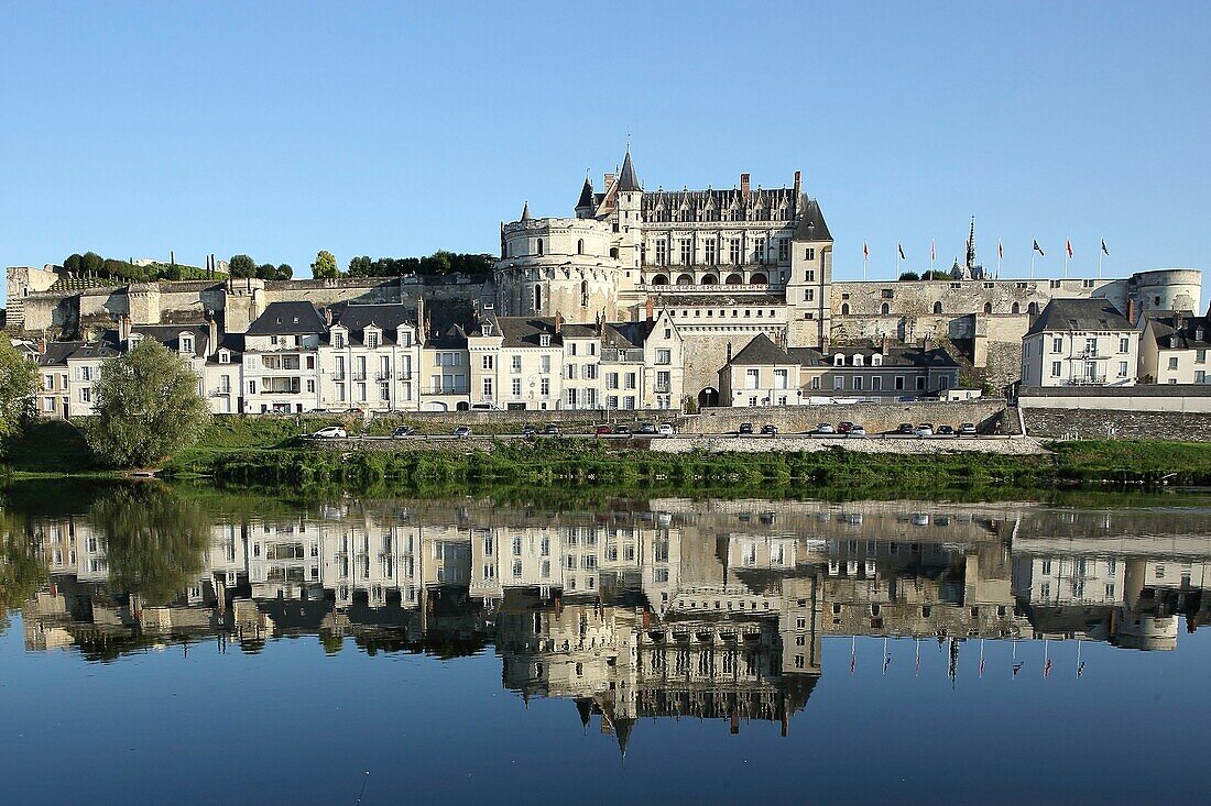 France,Indre et Loire,Loire valley listed as World Heritage by UNESCO,Amboise,Amboise castle,the castle of Amboise from theile d'Or overhanging the Loire