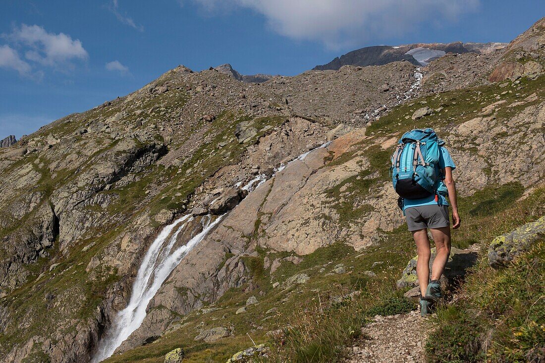 Frankreich,Isere,Massiv des Grandes Rousses,Alpe d'Huez,Wanderung zum Quirlies See,Quirlies Wildbach Wasserfall