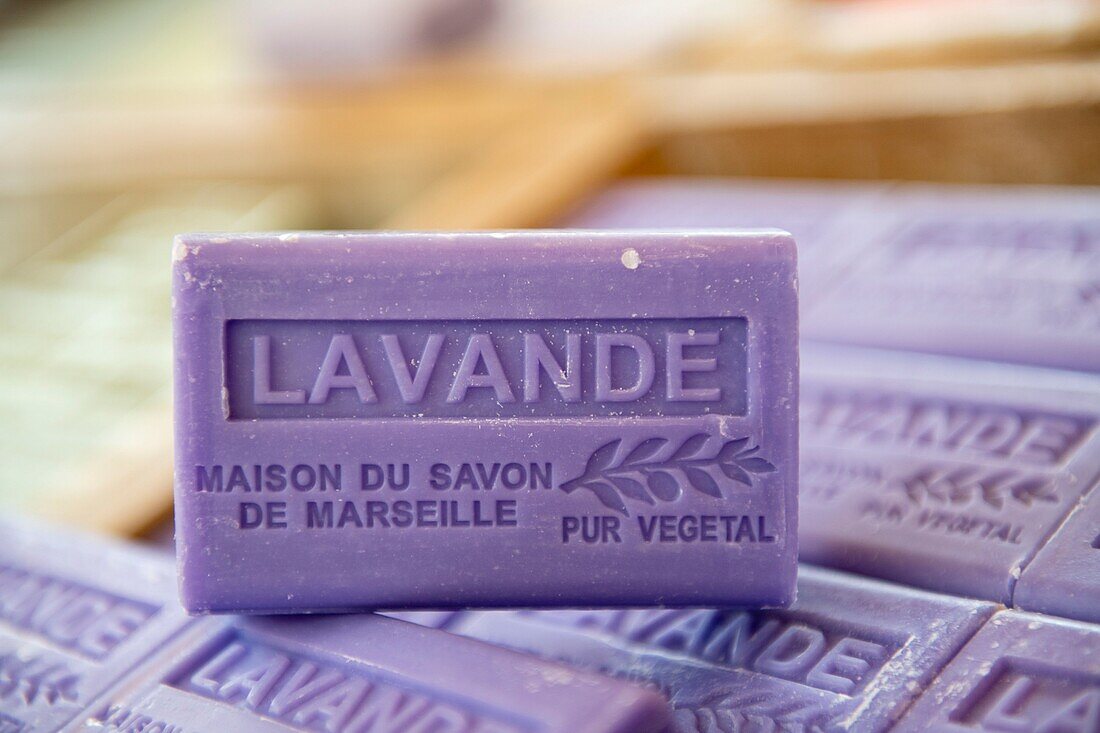 France,Vaucluse,Luberon,Apt,Marseille soaps at the market
