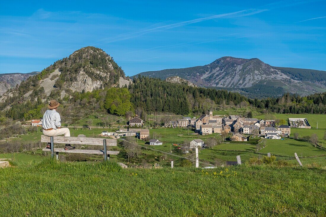 France,Ardeche,Parc Naturel Regional des Monts d'Ardeche (Monts d'Ardeche Regional Natural Park),Boree village and Mezen mount,Mont Mezenc,Vivarais,Sucs area