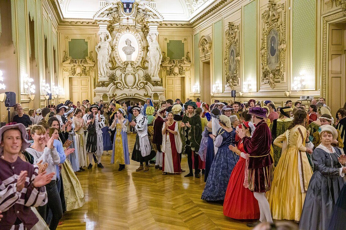 France,Indre et Loire,Loire valley listed as World Heritage by UNESCO,Tours,party hall at the City Hall,Renaissance ball in costume