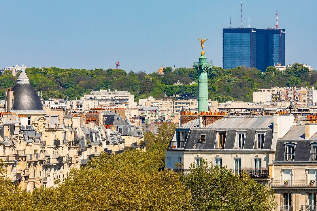 France,Paris,the column of the Bastille and the Mercurial towers