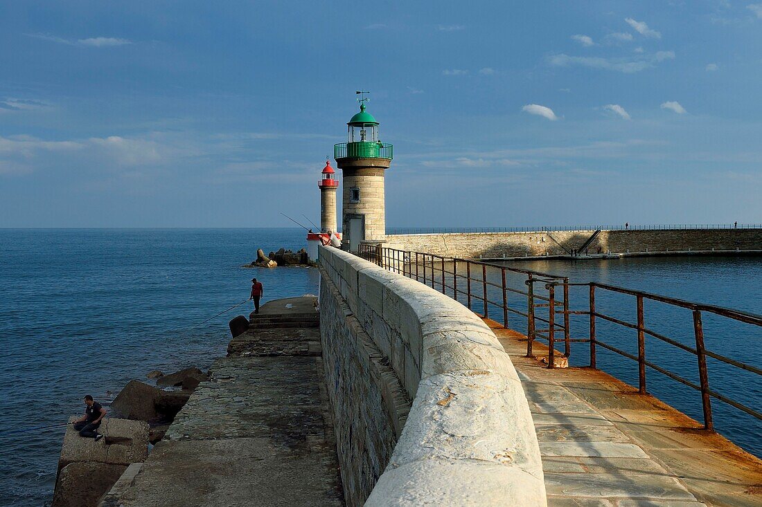 France,Haute Corse,Bastia,Terra-Vecchia district,the pier lighthouses at the entrance of the Old Port