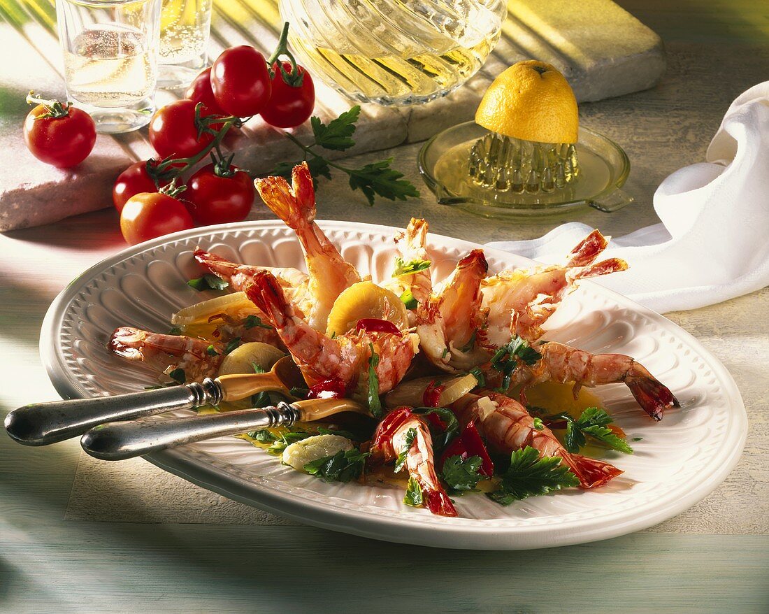 Marinated Shrimp on a Serving Platter