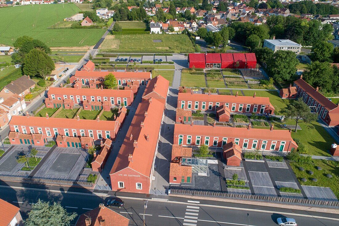 France,Pas de Calais,Bruay la Buissiere,quoted electricians,built in 1856 to house the miners of the n ° 1 pit of Bruay,currently open to the public following a redevelopment project (aerial view)