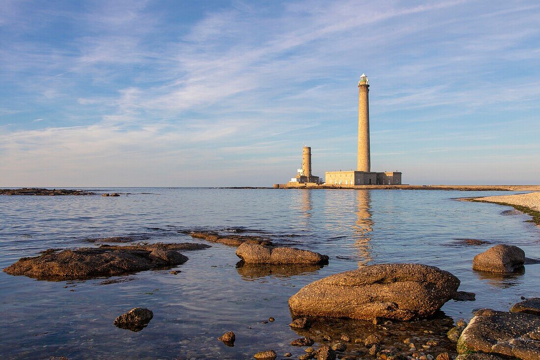 France,Manche,Cotentin,Gatteville le Phare or Gatteville Phare,Gatteville lighthouse or Gatteville Barfleur lighthouse and the semaphore at the tip of Barfleur