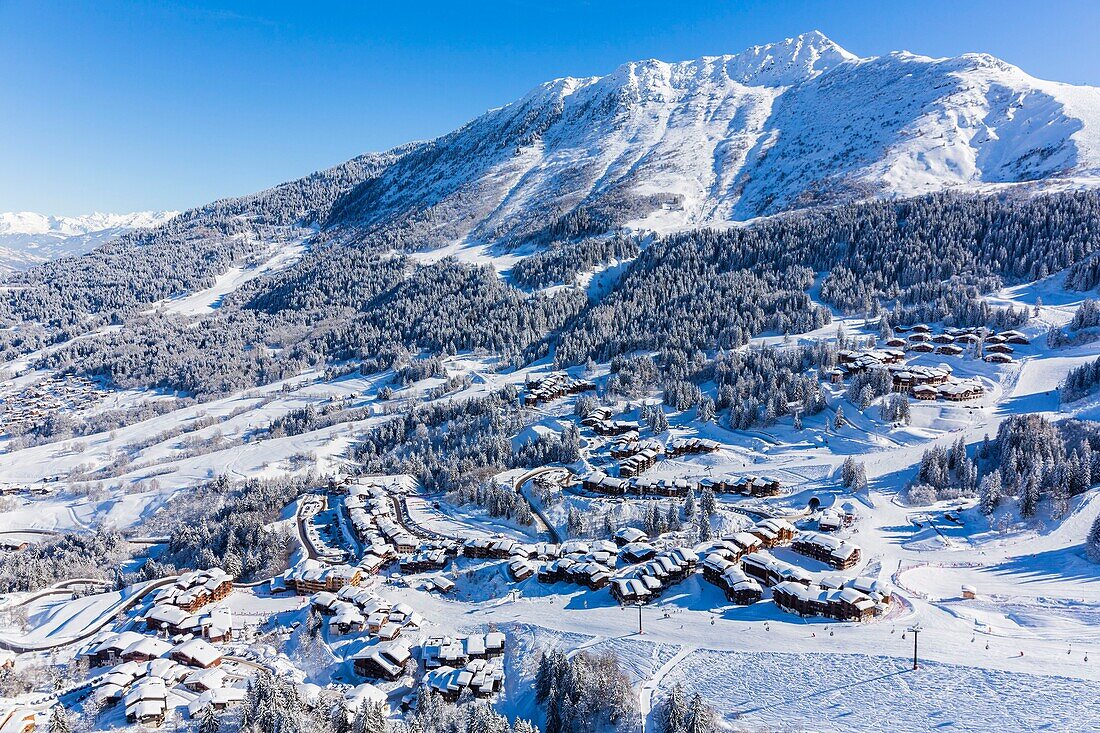 France,Savoie,Valmorel,Massif of the Vanoise,Tarentaise valley,view of Creve Tete (2342m),(aerial view)