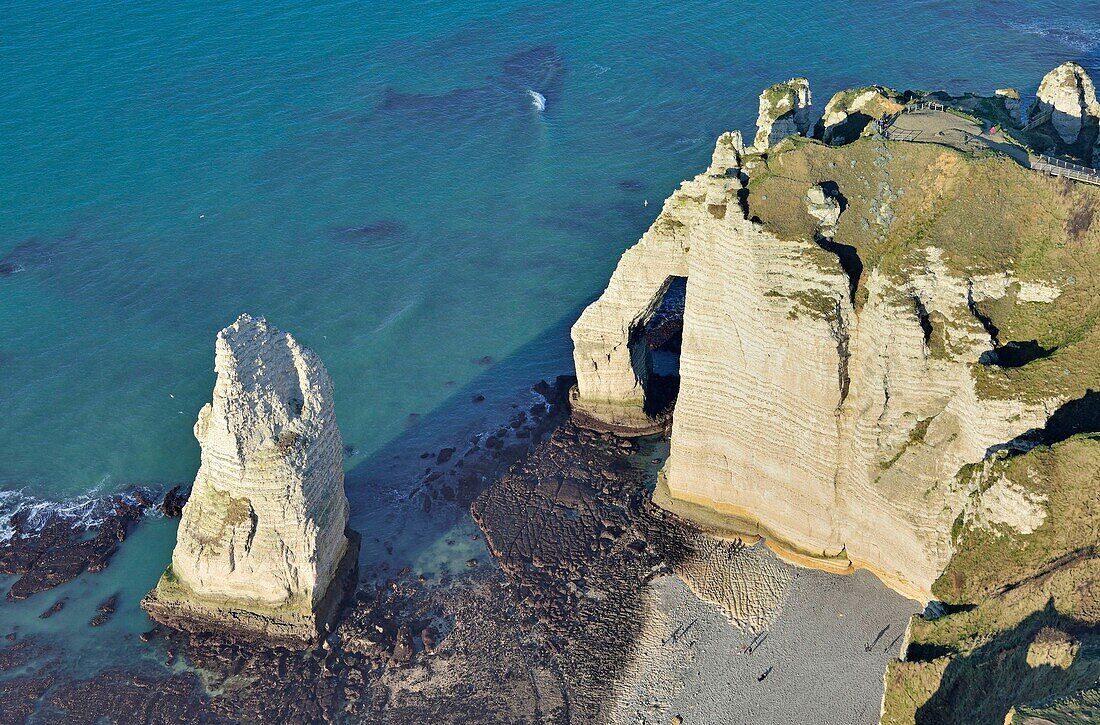 France,Seine Maritime,Etretat,Cote d'albatre,Aval cliff (aerial view)