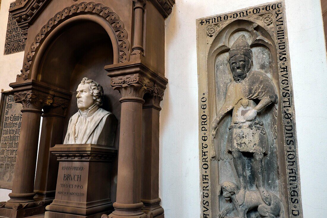 France,Bas Rhin,Strasbourg,old town listed as World Heritage by UNESCO,Place Saint Thomas,Saint Thomas church,stele of Jean-Frédéric Bruch,died in 1874,professor of theology and stele of Jean Thaler of 1356