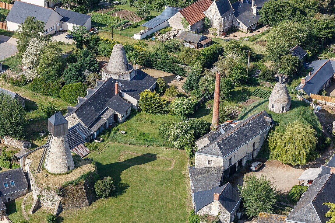 France,Maine et Loire,Blaison Saint Sulpice,Blaison,le Pied Renard windmills (aerial view)