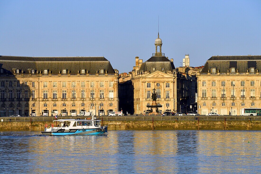 France,Gironde,Bordeaux,area listed as World Heritage by UNESCO,the banks of the Garonne river and the buildings of Bourse square