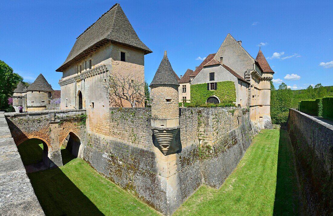 France,Dordogne,Perigord Noir (Black Perigord),Thonac,the castle of Belcayre on the banks of the Vezere river