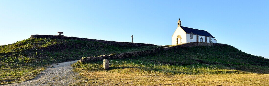 France,Morbihan,Carnac,burial mound (tumulus) and Saint Michel chapel