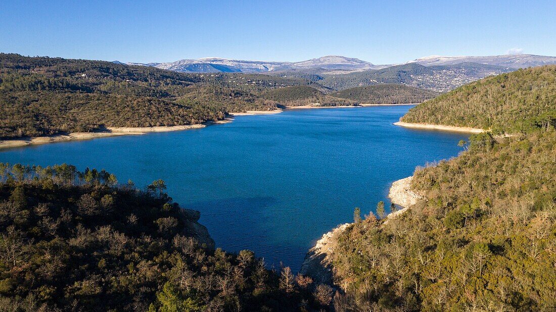 France,Var,Pays de Fayence,Tanneron,Saint Cassian Lake (aerial view)