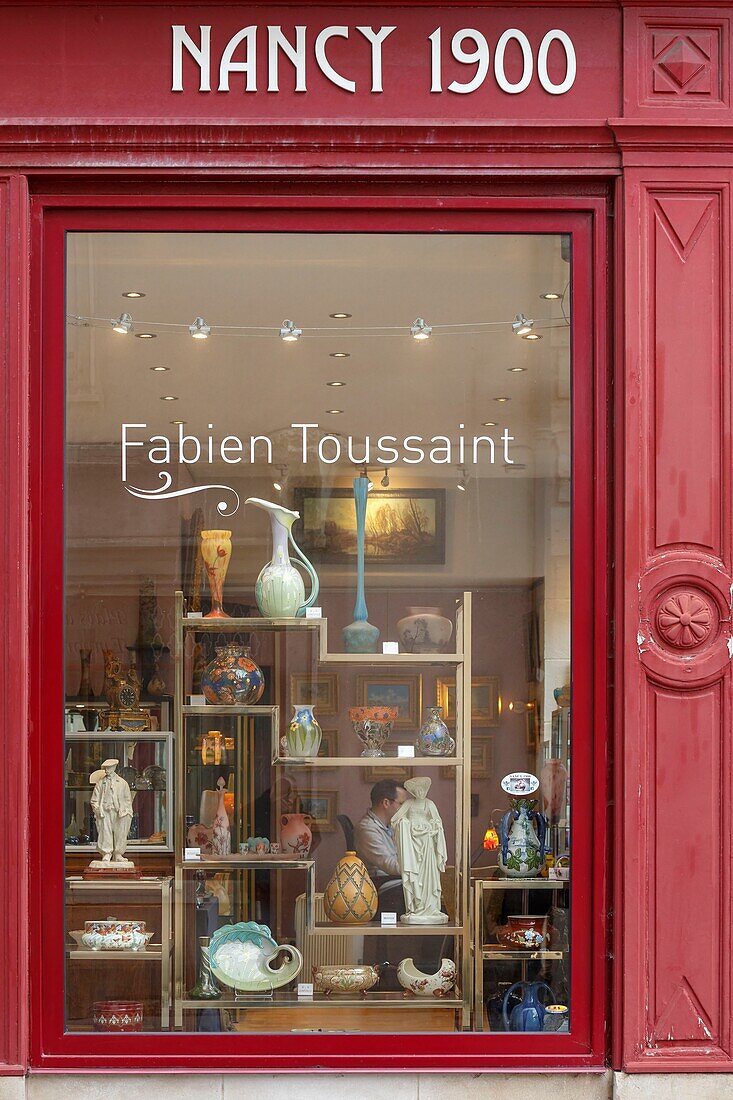 France,Meurthe et Moselle,Nancy,shop window of the Antique shop Nancy 1900 in Saint Georges street