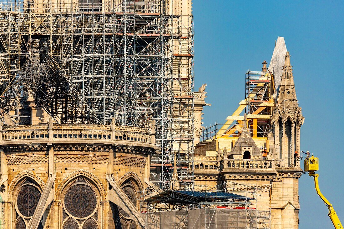 Frankreich,Paris,Weltkulturerbe der UNESCO,Ile de la Cite,Kathedrale Notre Dame,Baugerüst,Schutz nach Brand