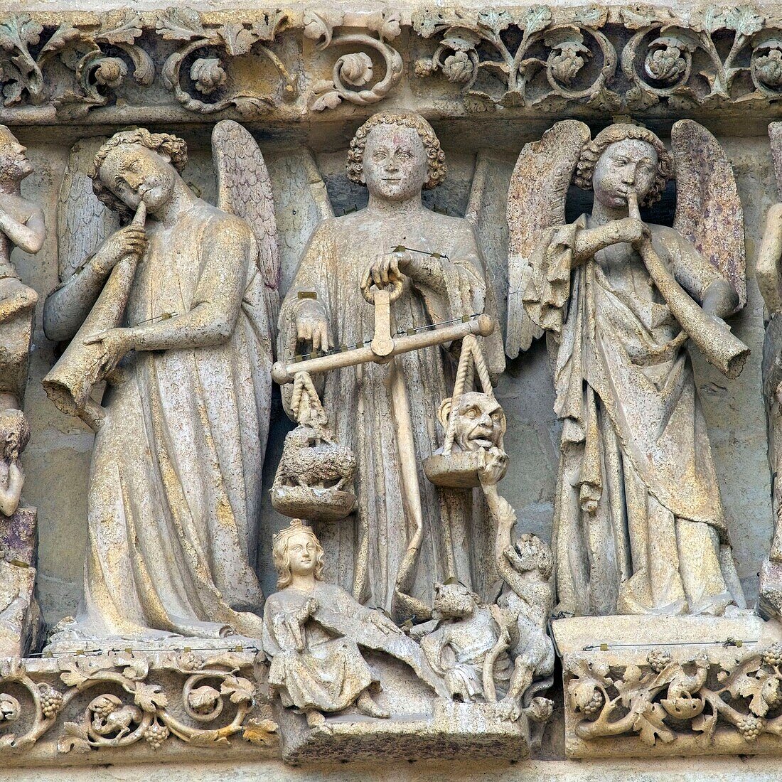France,Somme,Amiens,Notre-Dame cathedral,jewel of the Gothic art,listed as World Heritage by UNESCO,central portal of the western facade,the Last Judgment