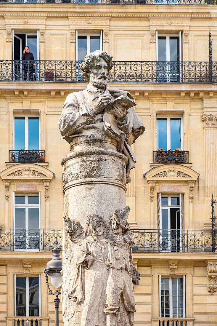 France,Paris,Nouvelle Athenes district,Place Saint Georges,the bust of the cartoonist Paul Gavarni