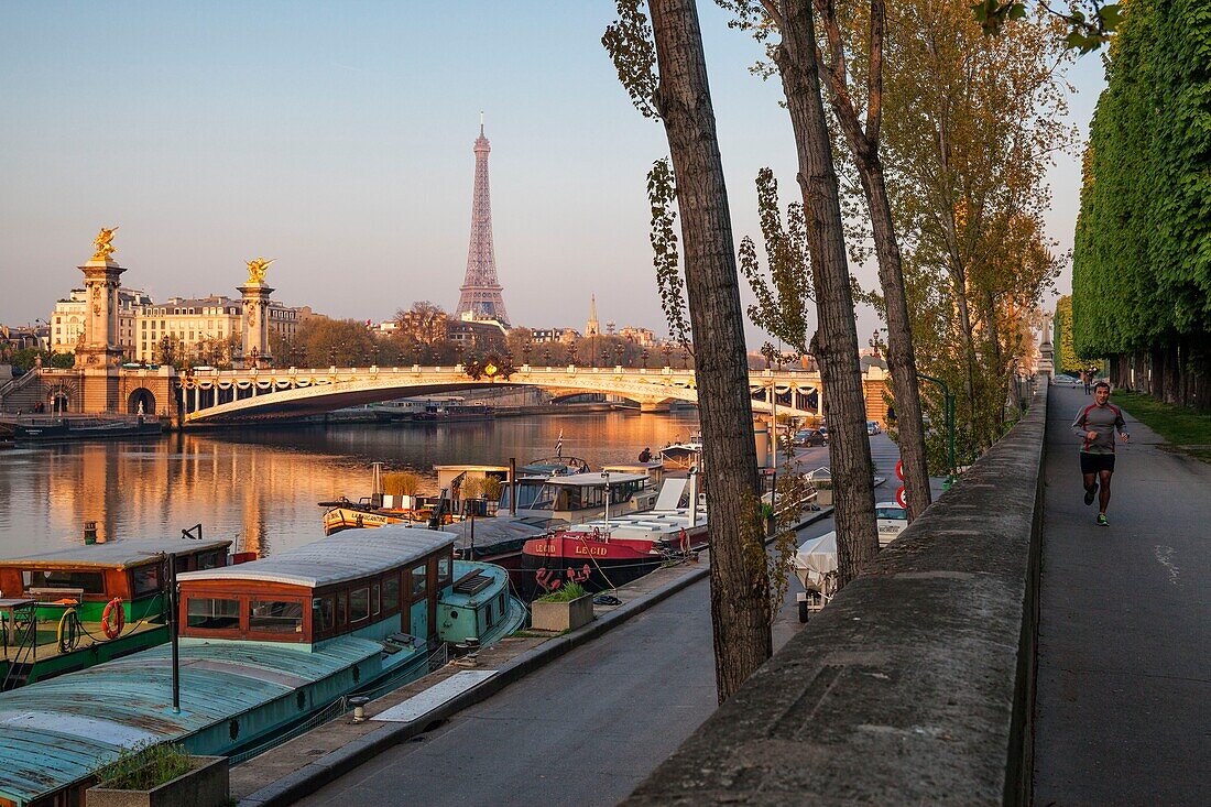 Frankreich,Paris,Weltkulturerbe der UNESCO,Seineufer,Hafen der Champs Elysees,Brücke Alexandre III und Eiffelturm