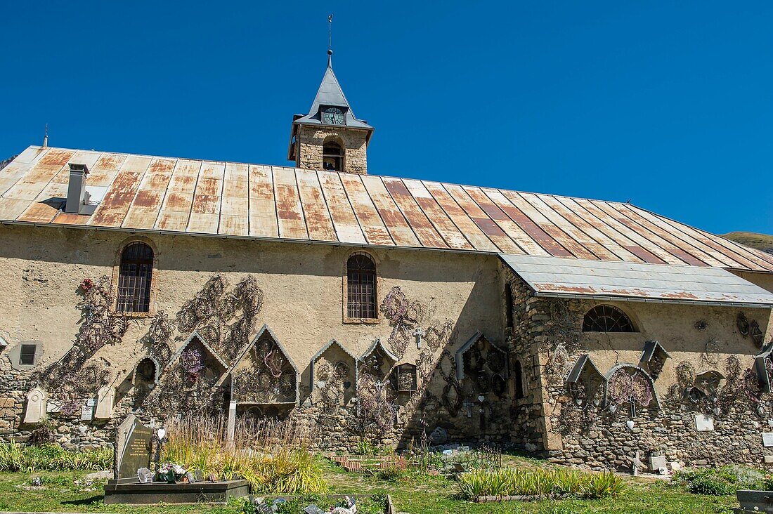 France,Savoie,Saint Jean de Maurienne,the curious cimetierre and iron mortuary crowns around the church of Saint Sorlin d'Arves