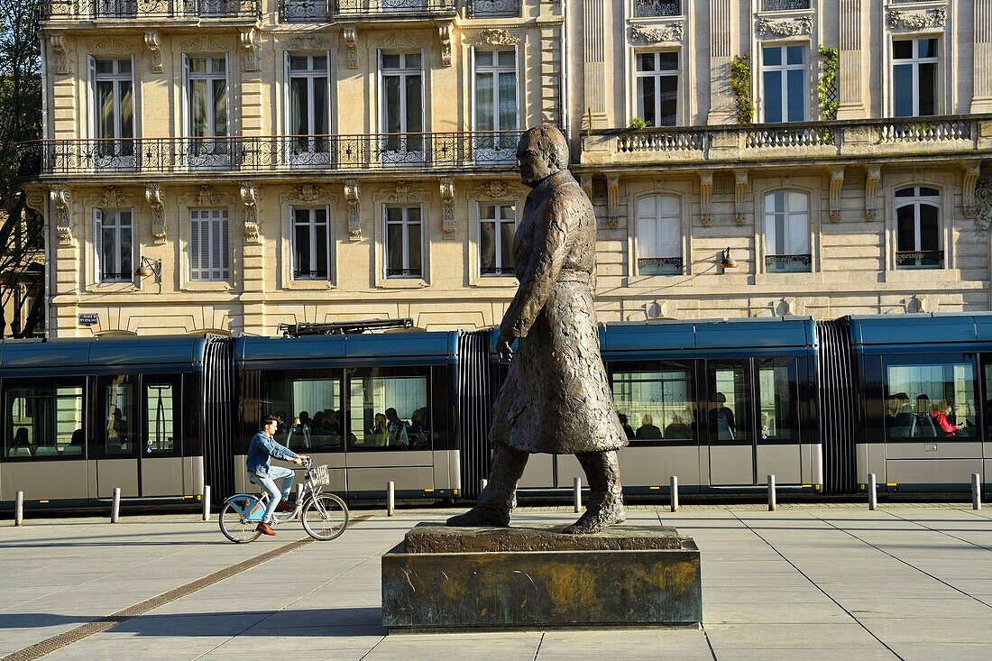 France,Gironde,Bordeaux,area listed as World Heritage by UNESCO,district of the Town Hall,Pey Berland Square,statue representing Jacques Chaban-Delmas by Jean Cardot