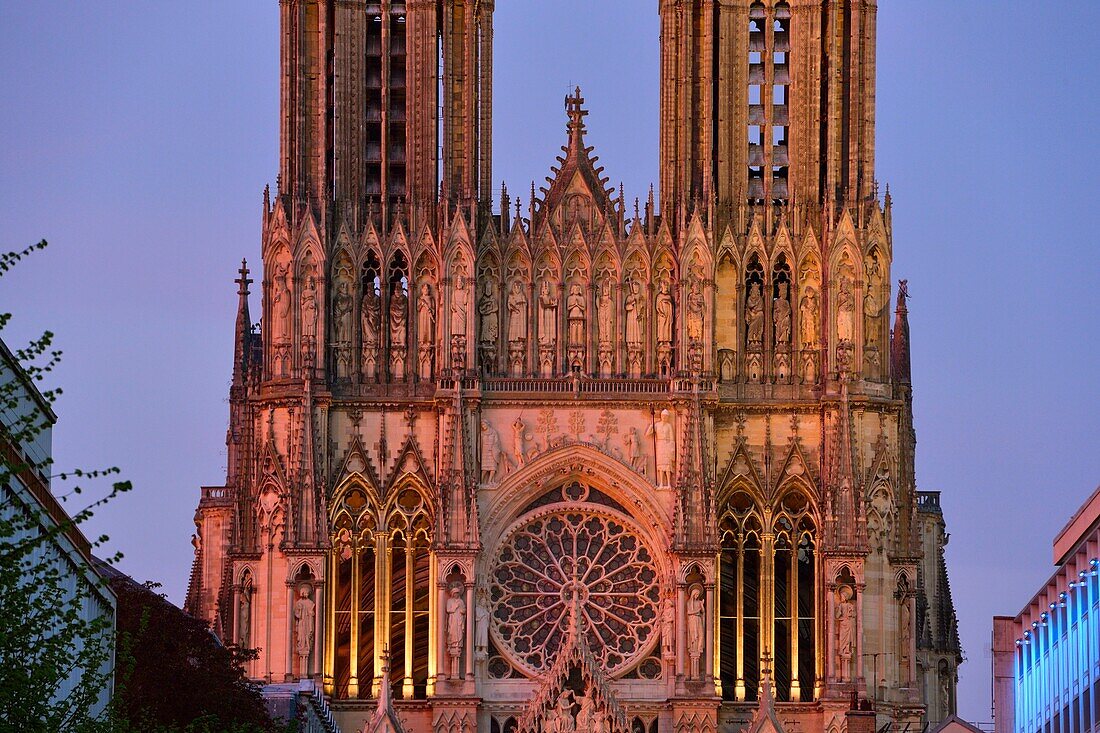 France,Marne,Reims,Notre Dame cathedral,listed as World Heritage by UNESCO,the western frontage