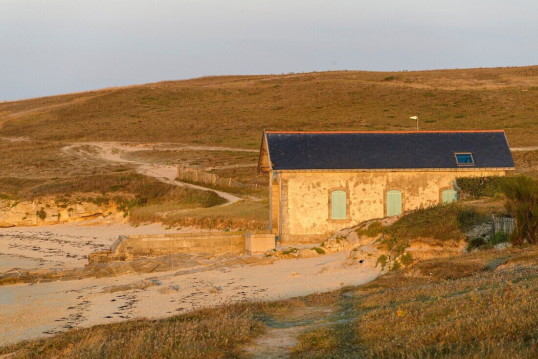 France,Morbihan,Hoedic,Boat shelter between the church port and Beg in Argol