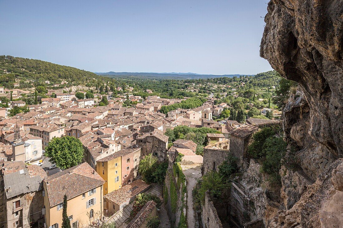 France,Var,Green Provence,Cotignac,the village since the caves of the cliff of tuff