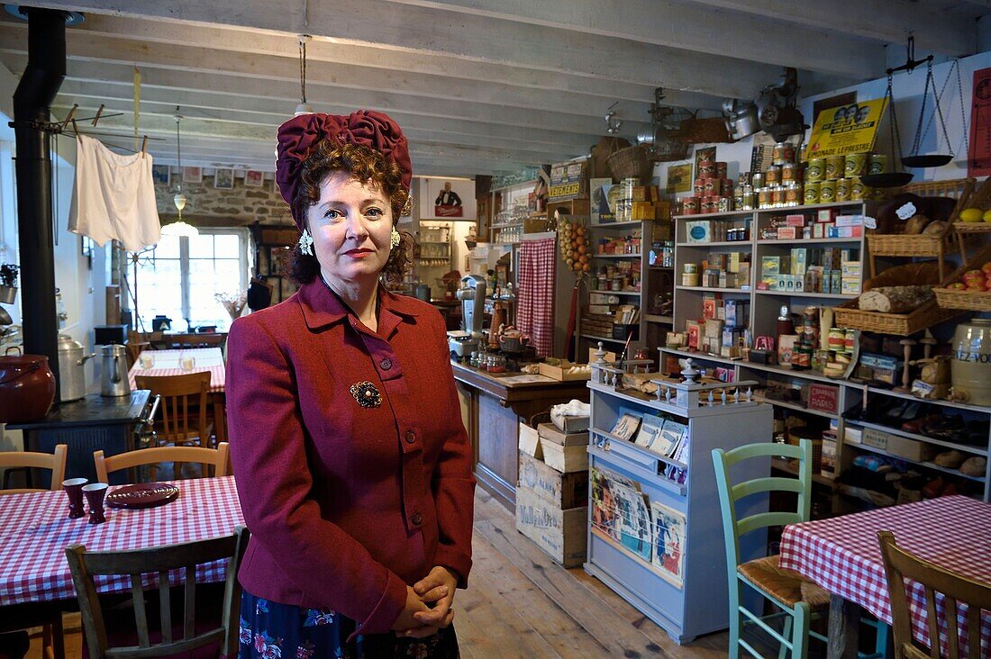 France,Manche,Carentan,L'Atelier,the wartime groceries café,reconstituted by collectors of 1940s military and civilian objects Sylvie and Jean-Marie Caillard,Sylvie Caillard