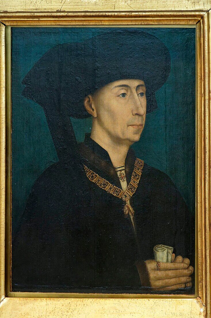 France,Cote d'Or,Dijon,area listed as World Heritage by UNESCO,Musee des Beaux Arts (Fine Arts Museum) in the former palace of the Dukes of Burgundy,portrait of Philippe le Bon with the order of the Golden fleece,Duke of Burgundy