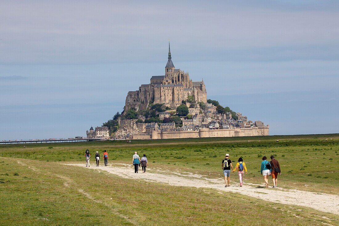 France,Manche,Bay of Mont Saint-Michel,listed as World Heritage by UNESCO,hiking trail in the bay of Mont-Saint-Michel