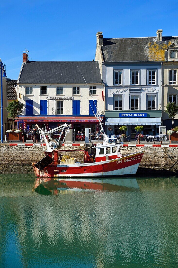 France,Calvados,Cote de Nacre,Port en Bessin,trawler in the fishing port