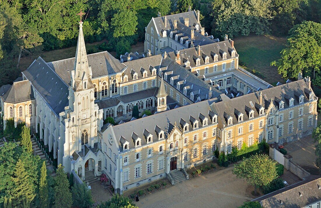 France,Sarthe,Solesmes,Sainte Cecile abbey (aerial view)