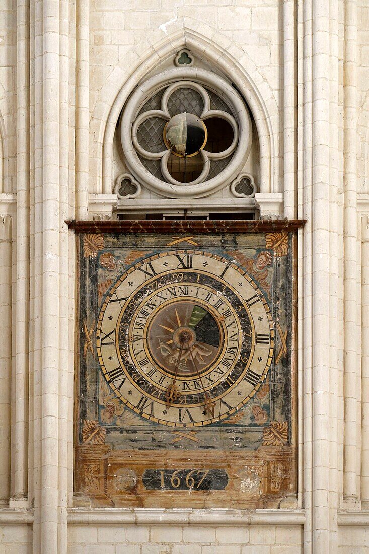 France,Seine Maritime,Pays de Caux,Cote d'Albatre (Alabaster Coast),Fecamp,abbatiale de la Sainte Trinite (abbey church of the Holy Trinity),astronomical clock with tides 1667