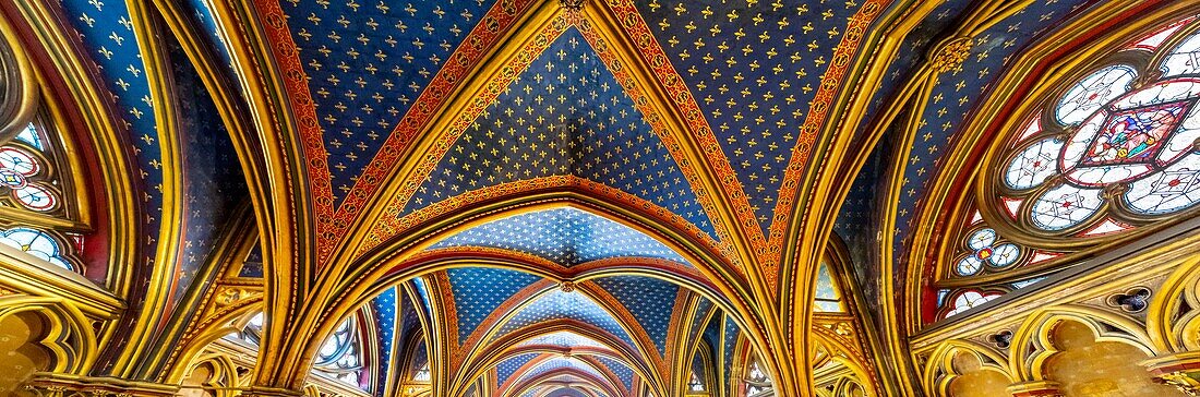 France,Paris,area listed as World Heritage by UNESCO,Ile de la Cite,Sainte Chapelle,the Gothic roof of the Lower Chapel