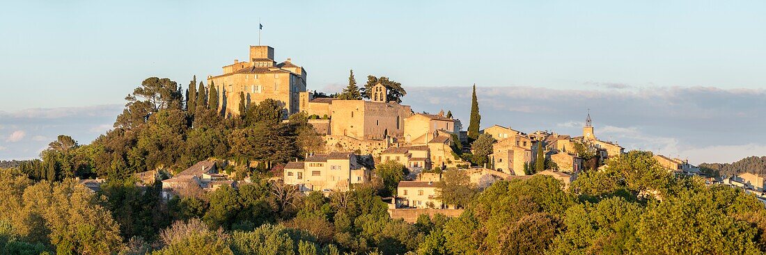 France,Vaucluse,Regional Natural Park of Luberon,Ansouis,labeled the Most beautiful Villages of France dominated by the 17th century castle and the St Martin church