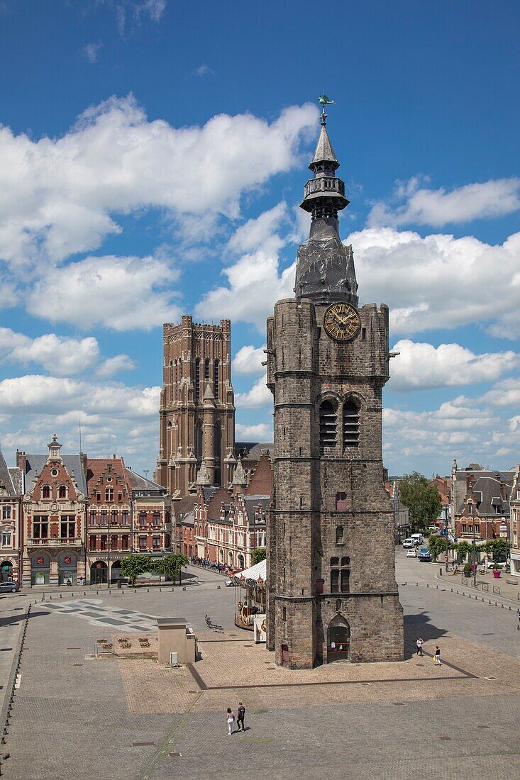 France,Pas de Calais,Bethune,grand place,Saint-Vaast Church and Belfry listed as World Heritage by UNESCO